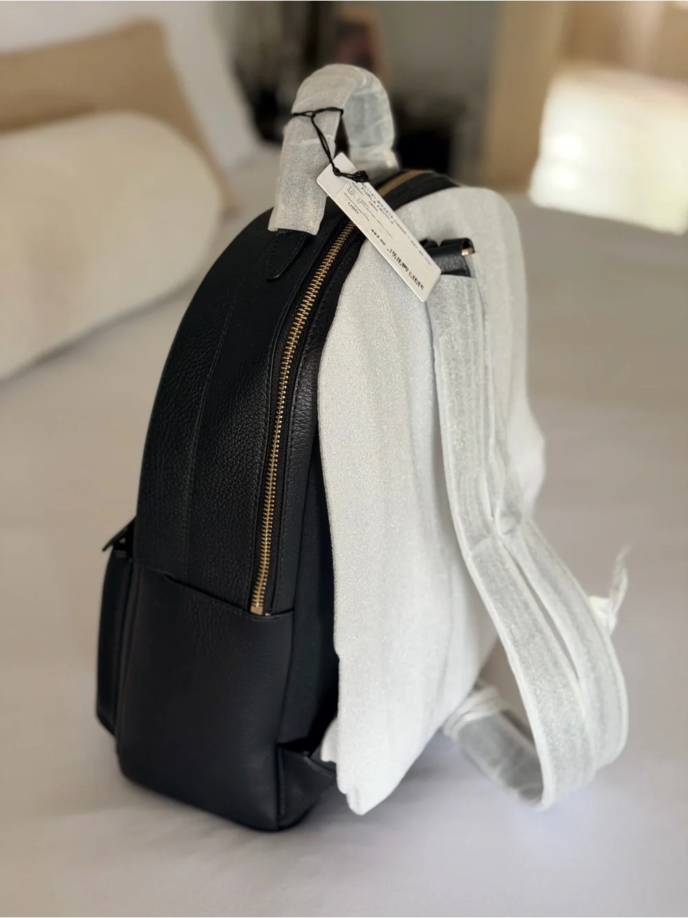 Furla Black Leather Backpack with Gold Logo